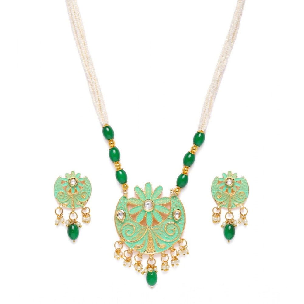 Women's Rose Gold Plated Alloy Necklace & Earings Set — Green · 0136