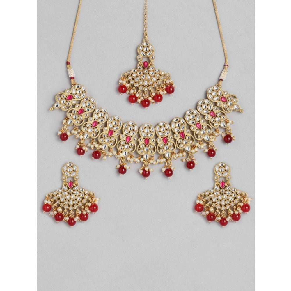 Women's Rose Gold Plated Alloy Necklace & Earings Set — Red