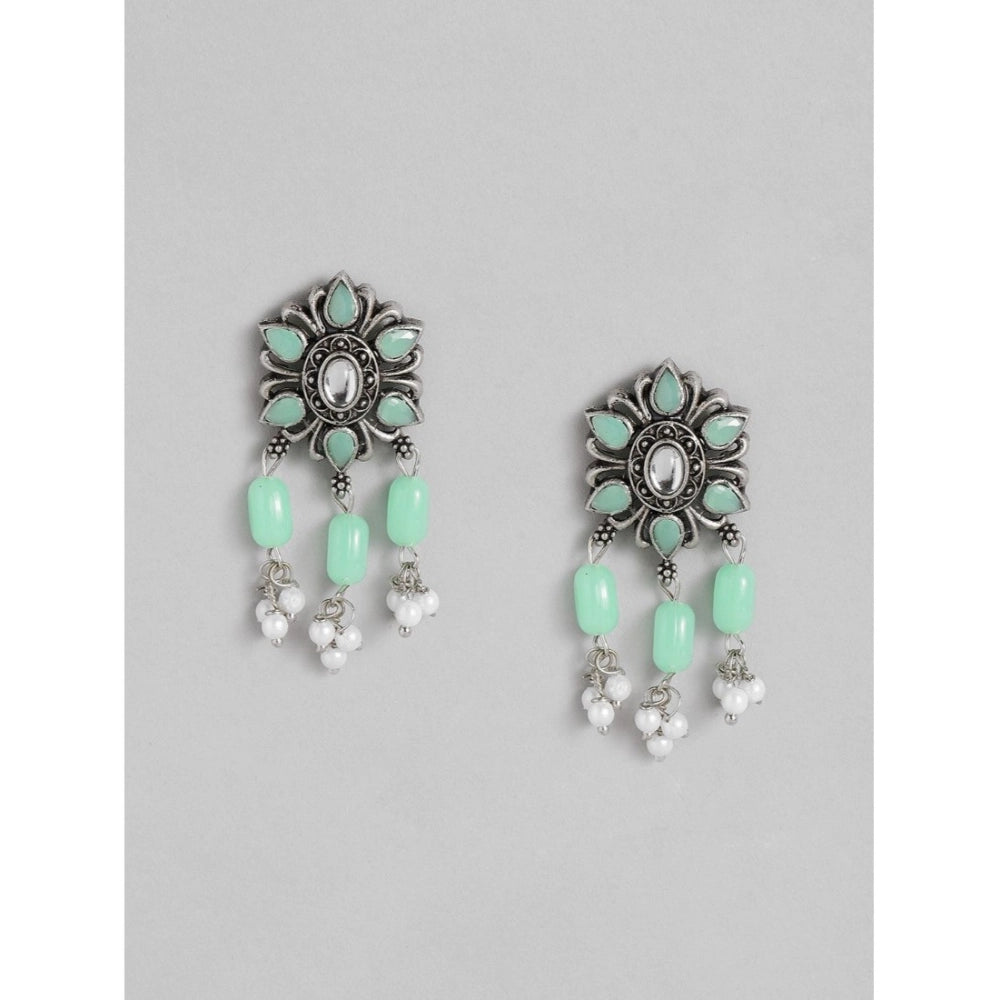 Women's Rose Gold Plated Alloy Necklace & Earings Set — Light Green · 0279