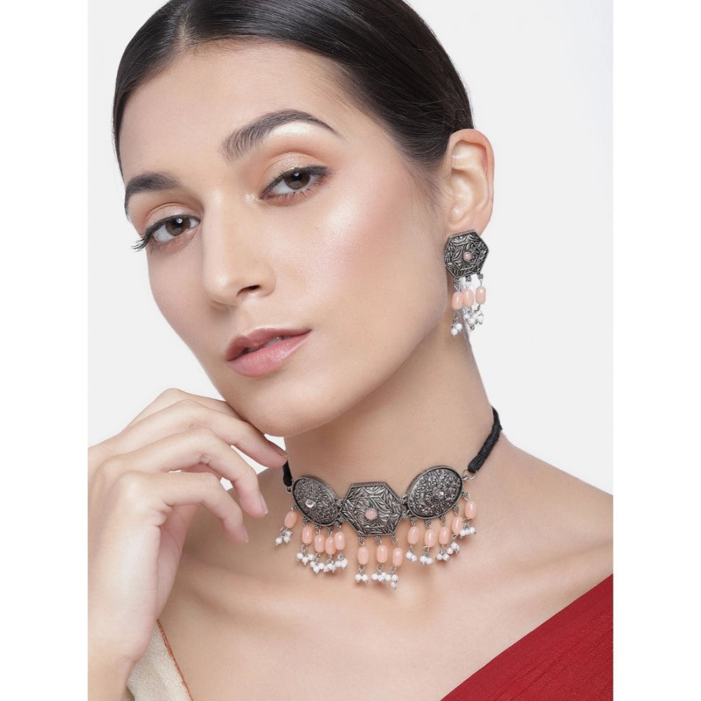 Women's Rose Gold Plated Alloy Necklace & Earings Set — Orange · 0276