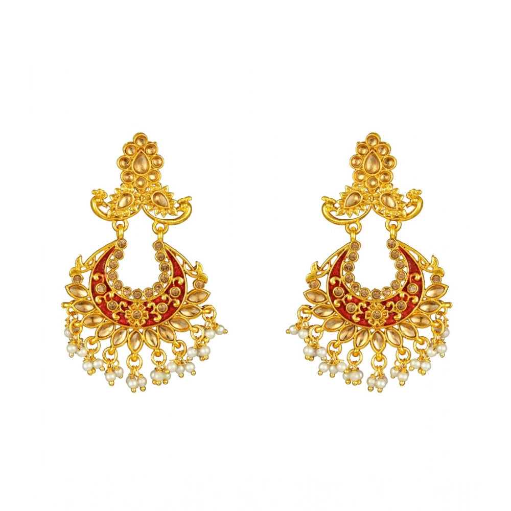 Women's Rose Gold Plated Alloy Kundan Earrings & Mangtikka — Maroon