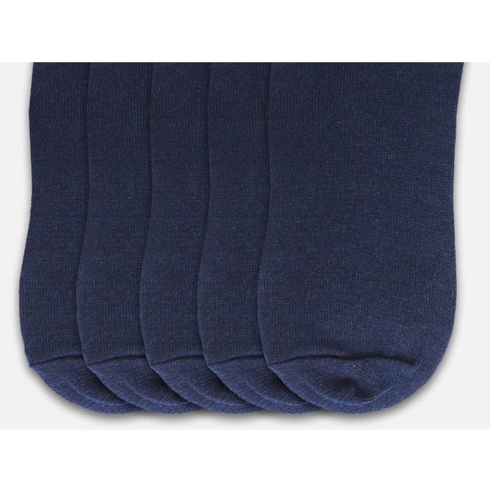 5 Pairs Unisex Casual Cotton Blended Solid Ankle Length — Navy