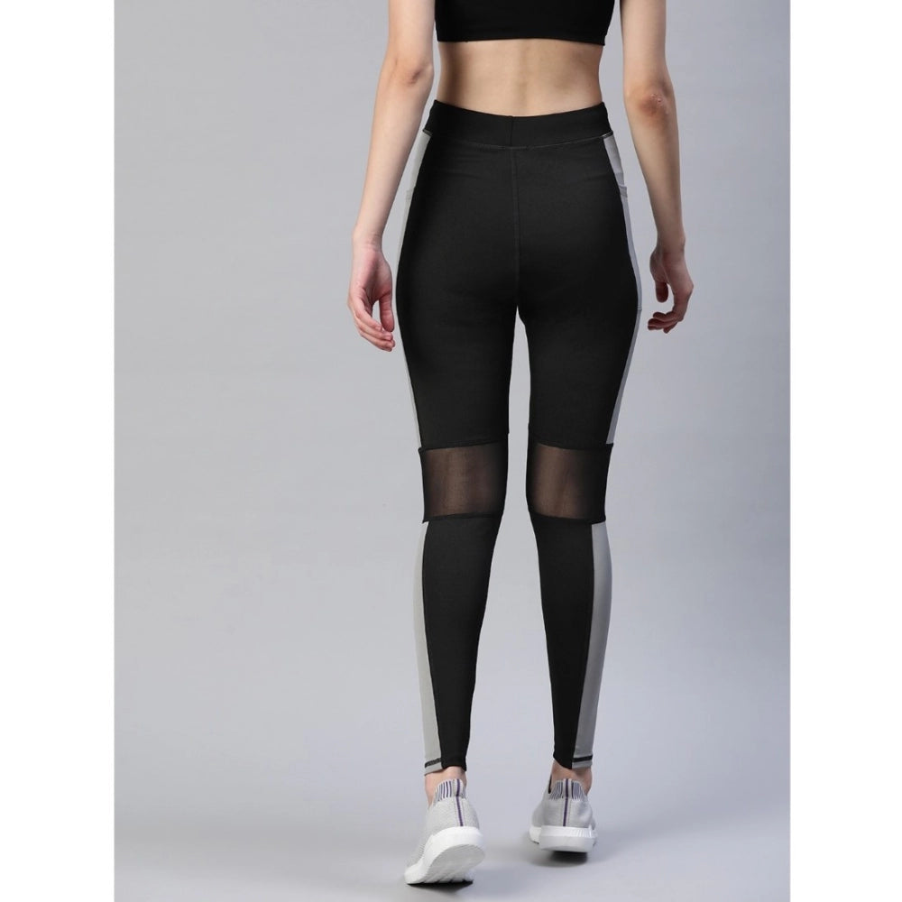 Women's Polyster Solid Sport Leggings — Black & Grey