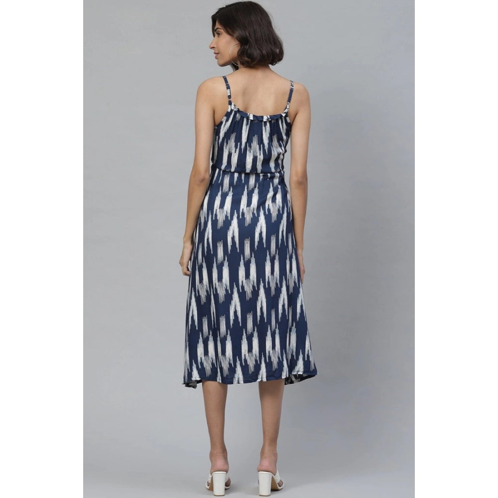 Women's Casual Sleeveless Ikat Print Rayon Dress — Blue