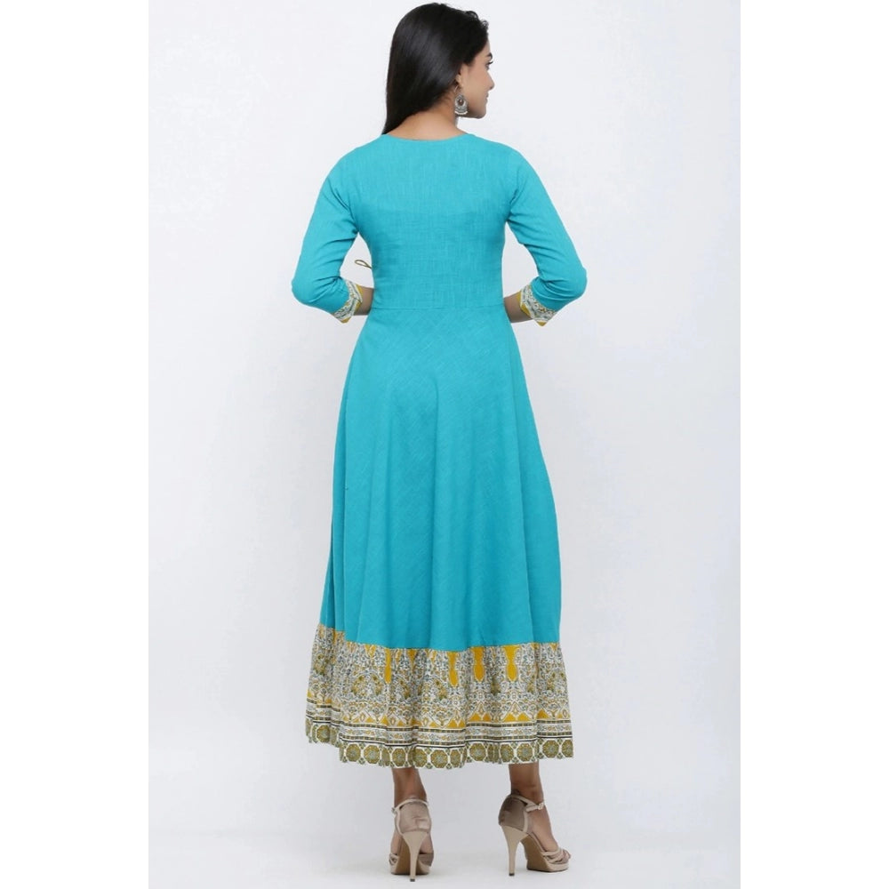 Women's Casual 3/4 Th Sleeve Embroidery Cotton Blend Kurti — Torque Green