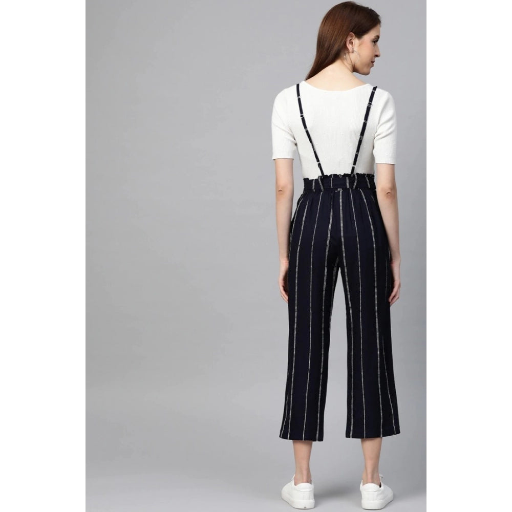 Women's Casual Short Sleeve Striped Rayon Dungaree — Blue