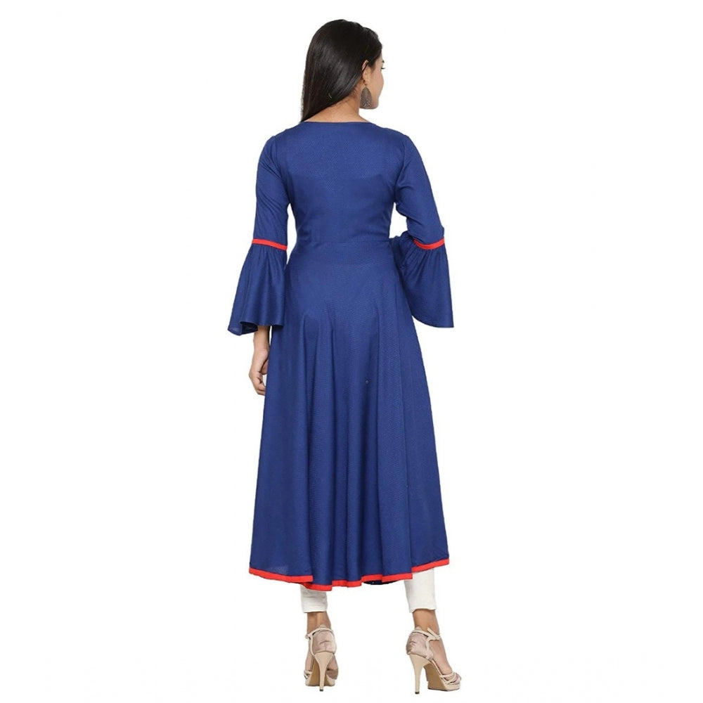 Women's Casual Bell Sleeves Embroidery Rayon Kurti — Blue