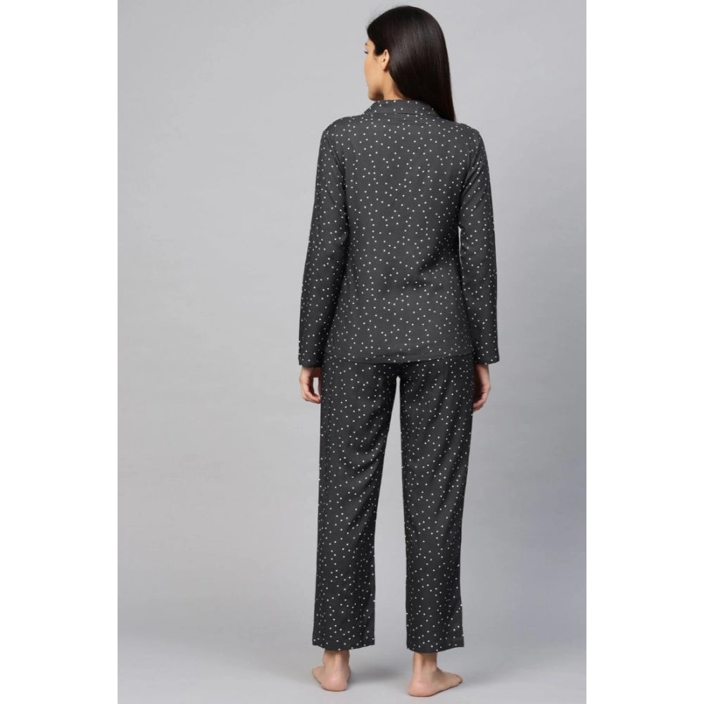 Women's Casual Full Sleeves Polka Dot Printed Rayon Shirt — Grey