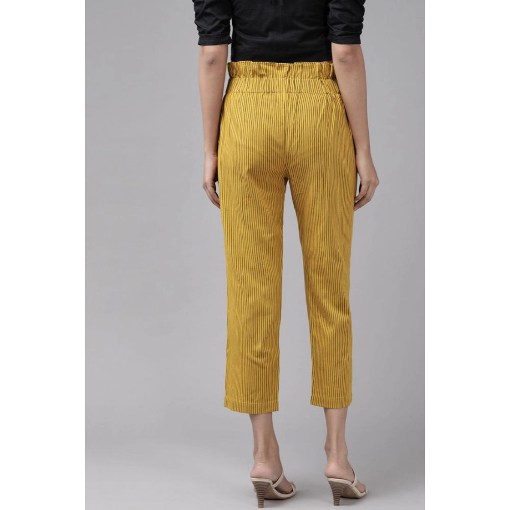 Women's Casual Printed Cotton Flex Trouser Pant — Mustard