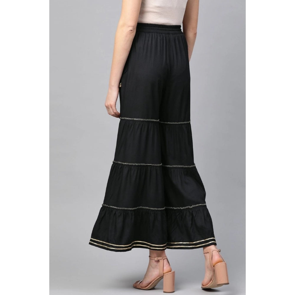 Women's Casual Solid Rayon Sharara — Black