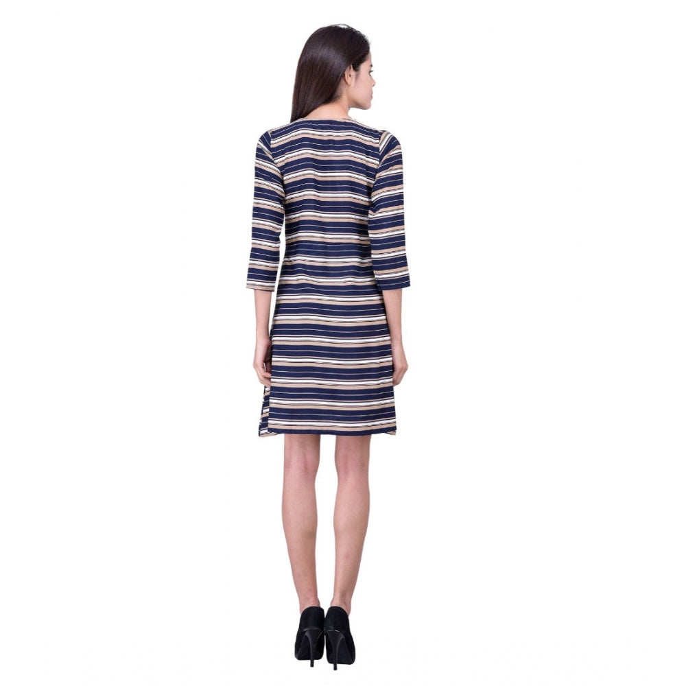 Women's Cotton Blend Solid 3-4 Sleeve Dress — Blue