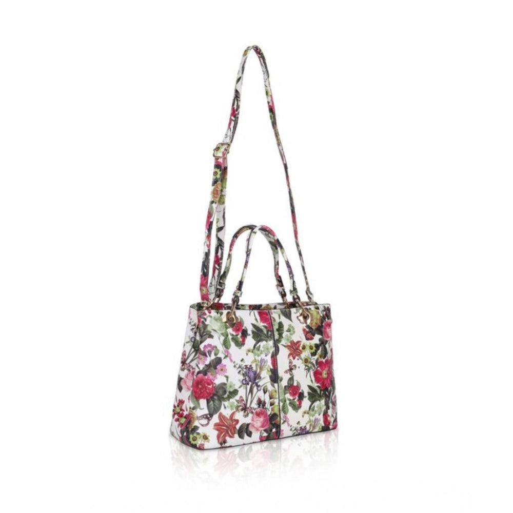 Women's Faux Leather Printed Handheld Bag — White Pink