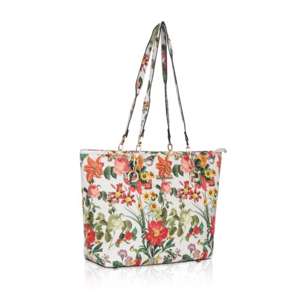 Women's Faux Leather Printed Tote Bag — White Orang