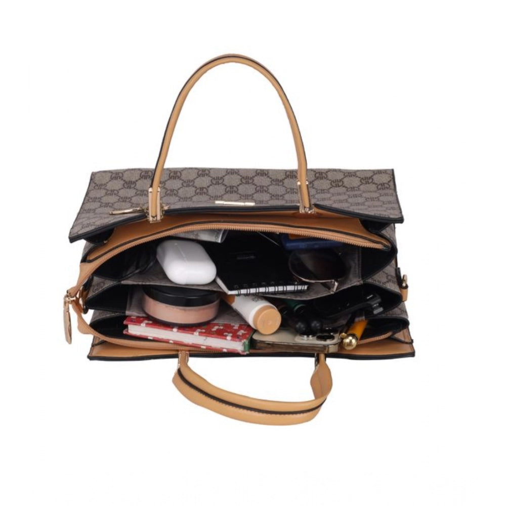 Women's Faux Leather Printed Handbag — C · amel