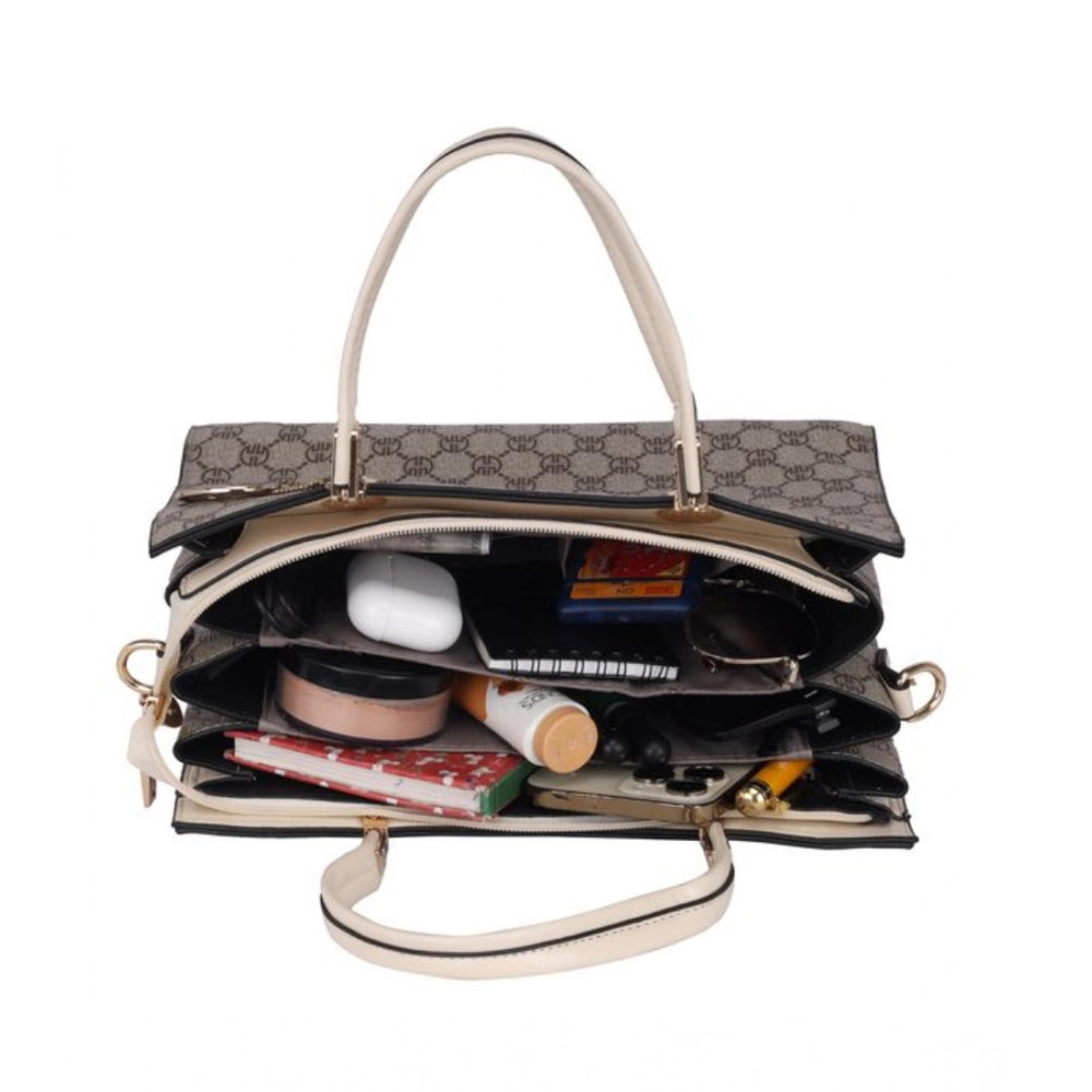 Women's Faux Leather Printed Handbag — B · eige