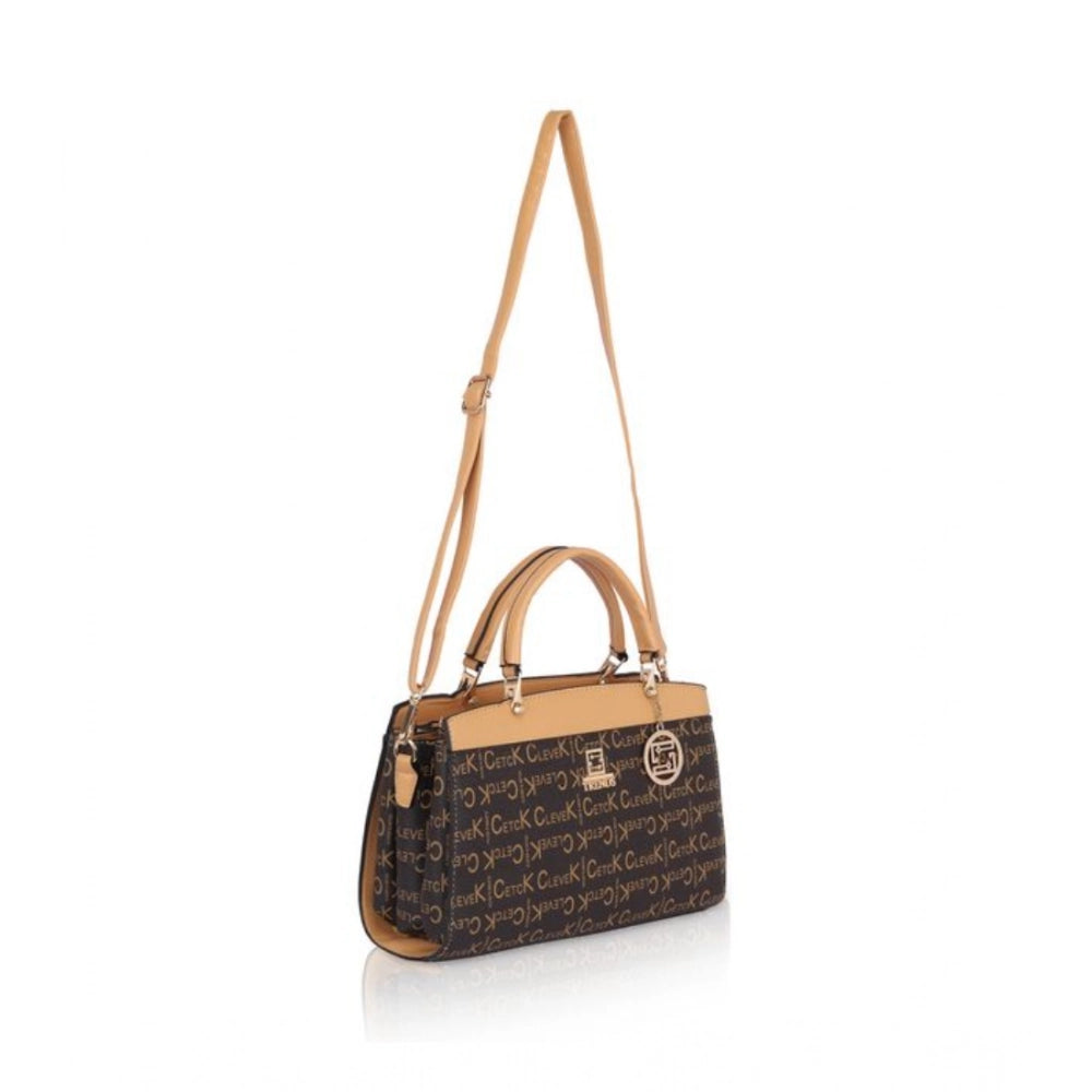 Women's Faux Leather Printed Handbag — C · amel