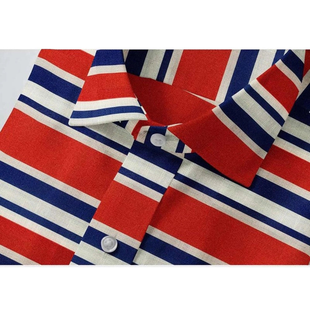 Men's Cotton Blended Striped Full Sleeve Shirt — Red-Blue