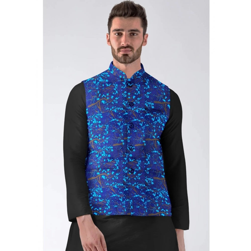 Men's Jacquard Printed Full Sleeve Waistcoat — Blue · 7_38