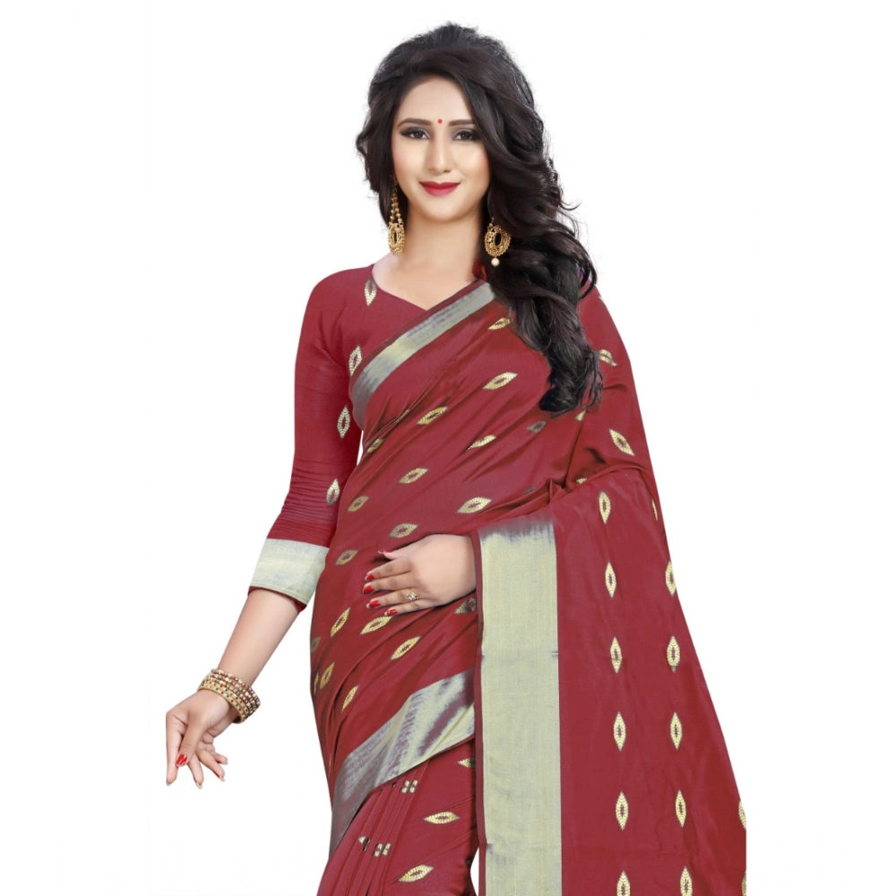 Women's Silk Blend Woven Saree — Red · 1070