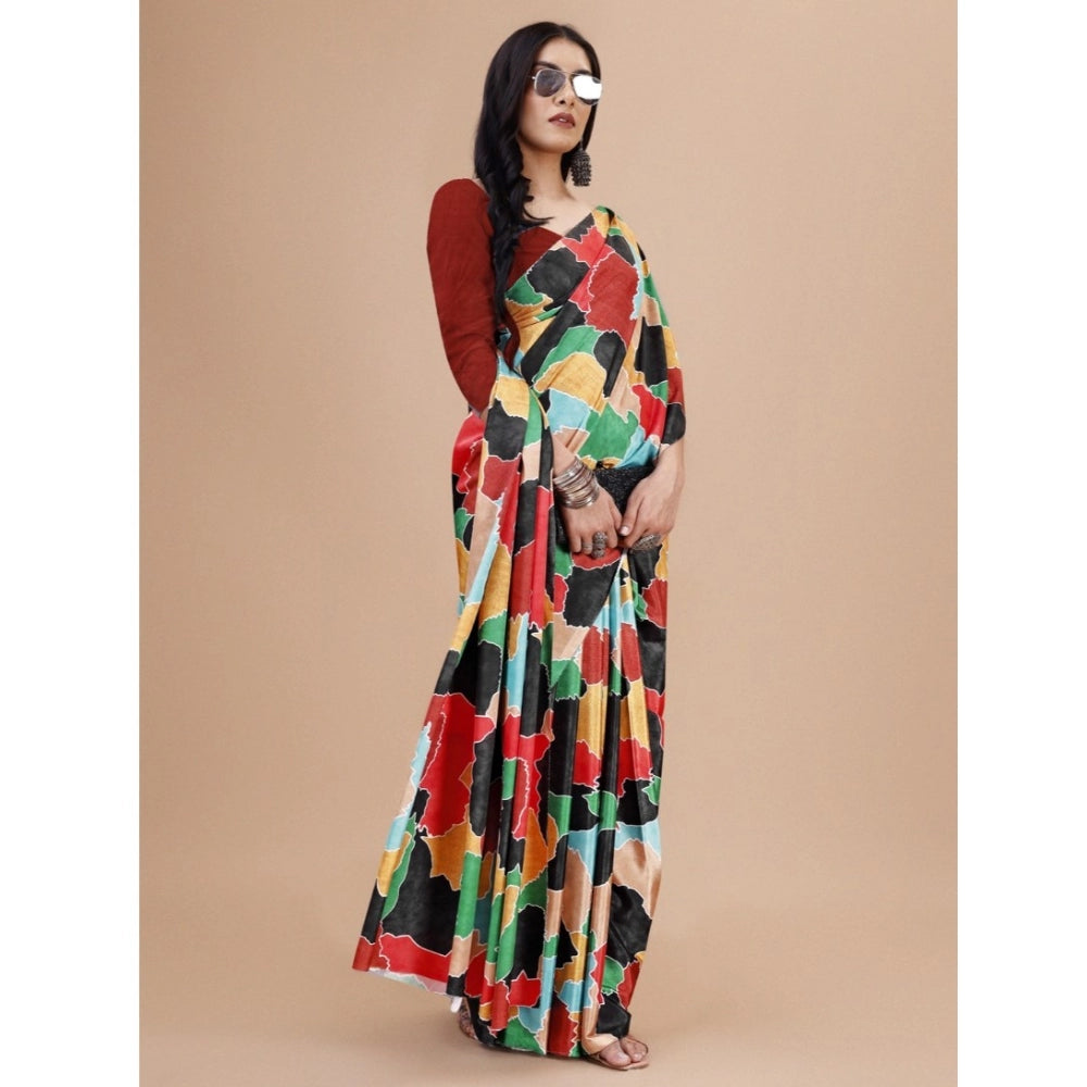 Women's Crepe Digital Print Saree — Red