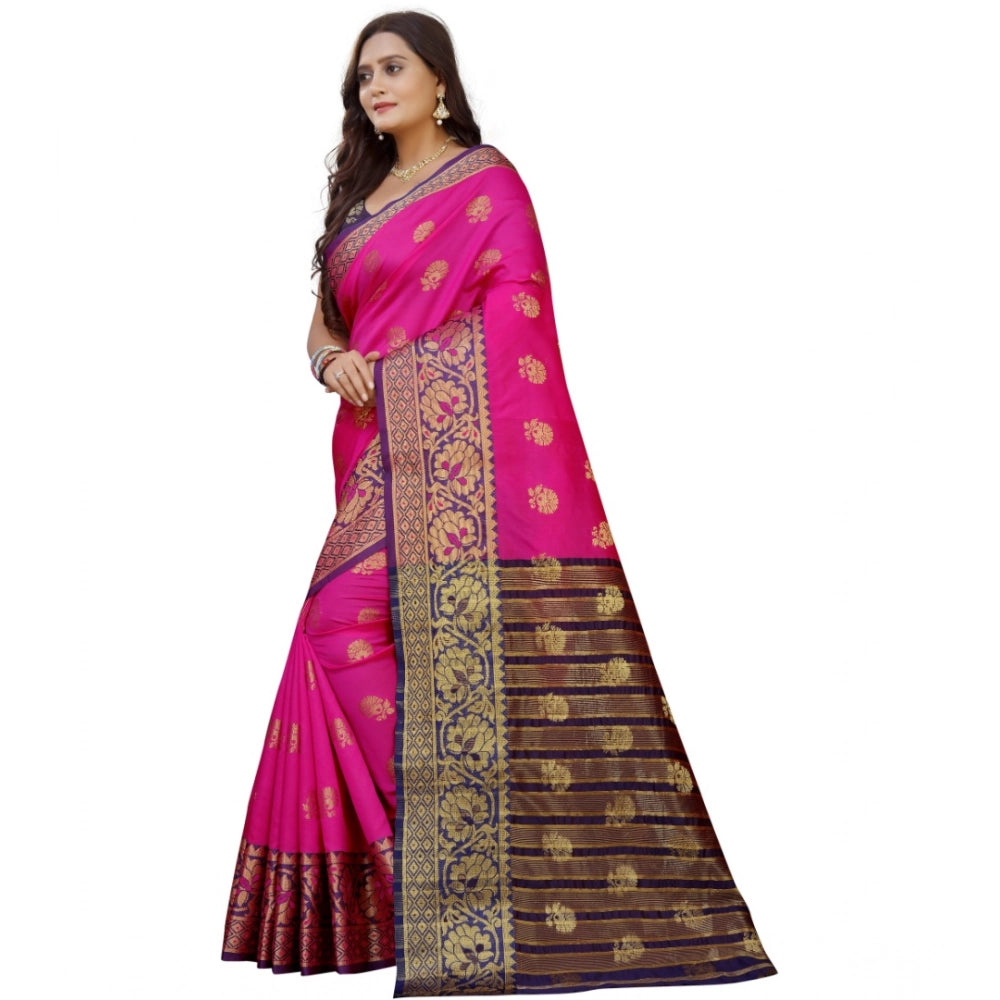 Women's Silk Blend Woven Saree — Pink-Beige