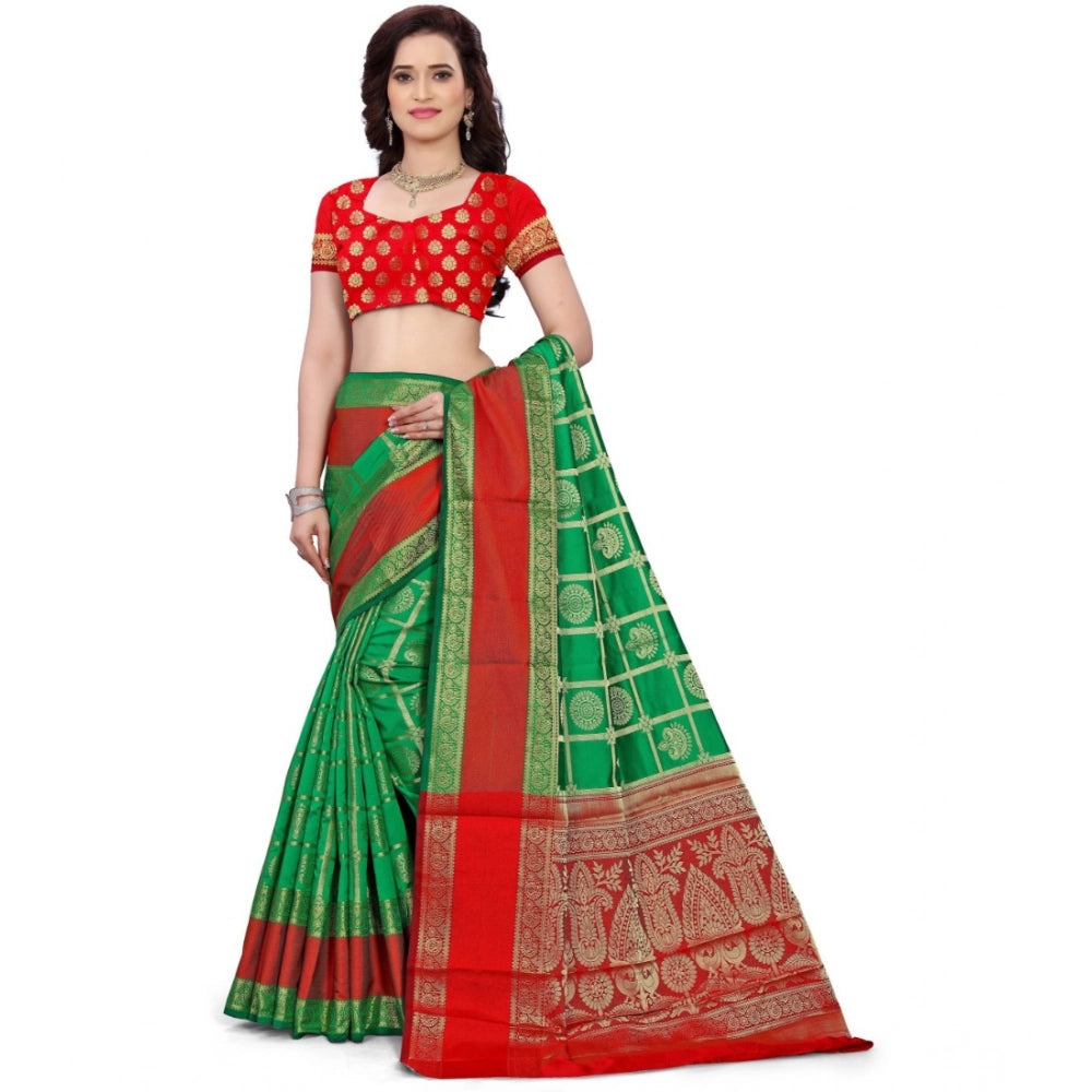 Women's Jacquard Woven Saree — Green · 1039