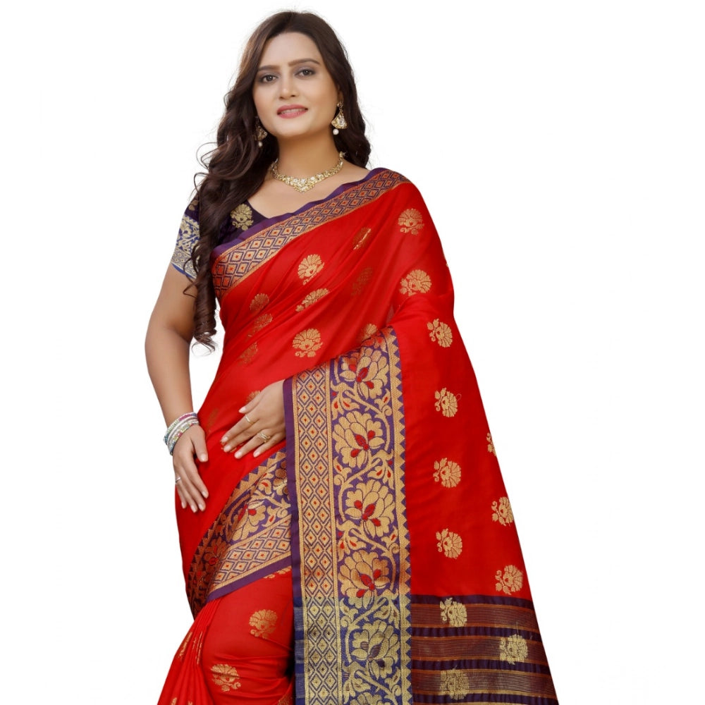Women's Silk Blend Woven Saree — Purple-Red · 1284