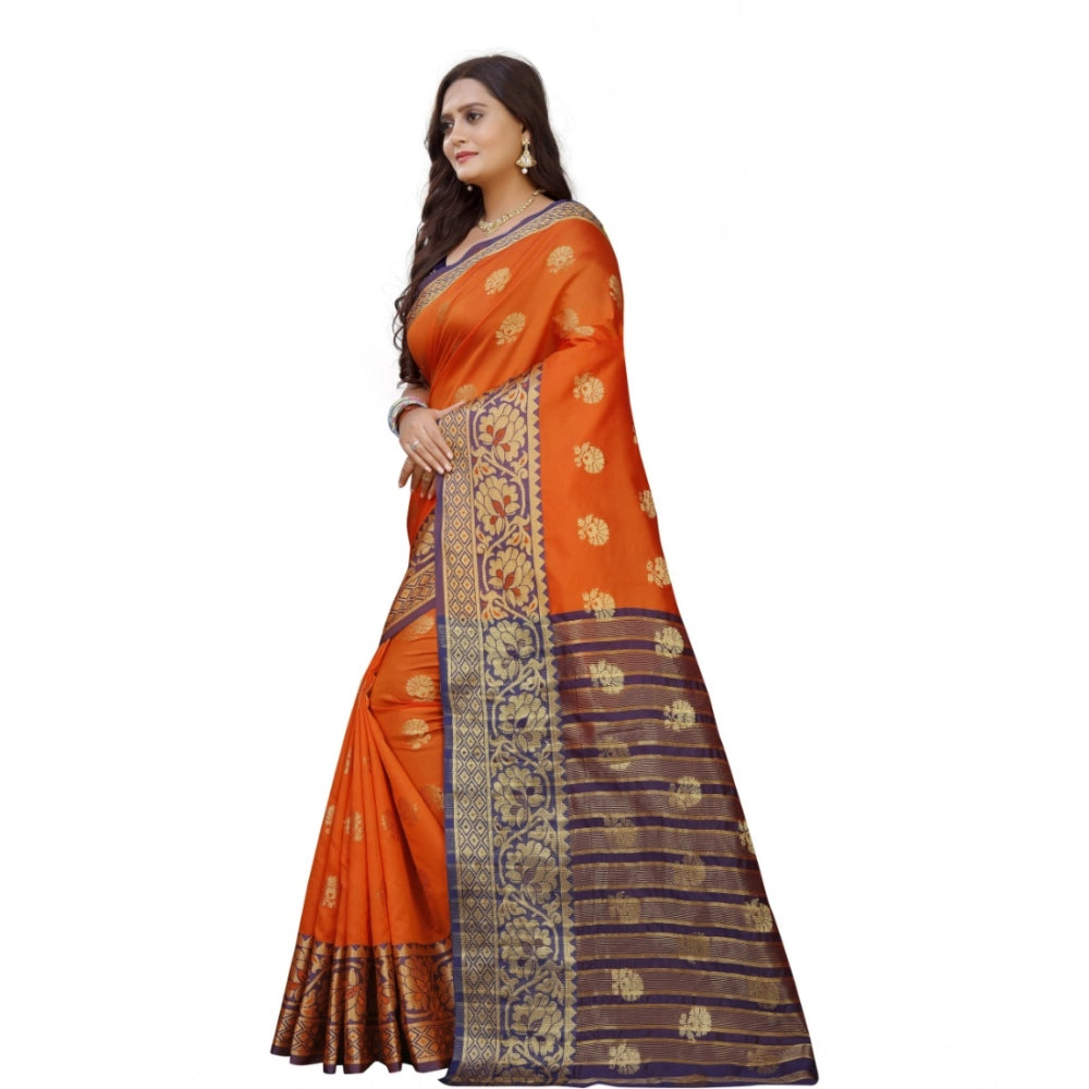 Women's Silk Blend Woven Saree — Gold-Orange