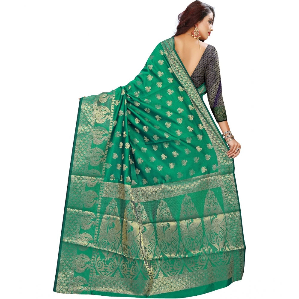Women's Jacquard Woven Saree — Green · 1368