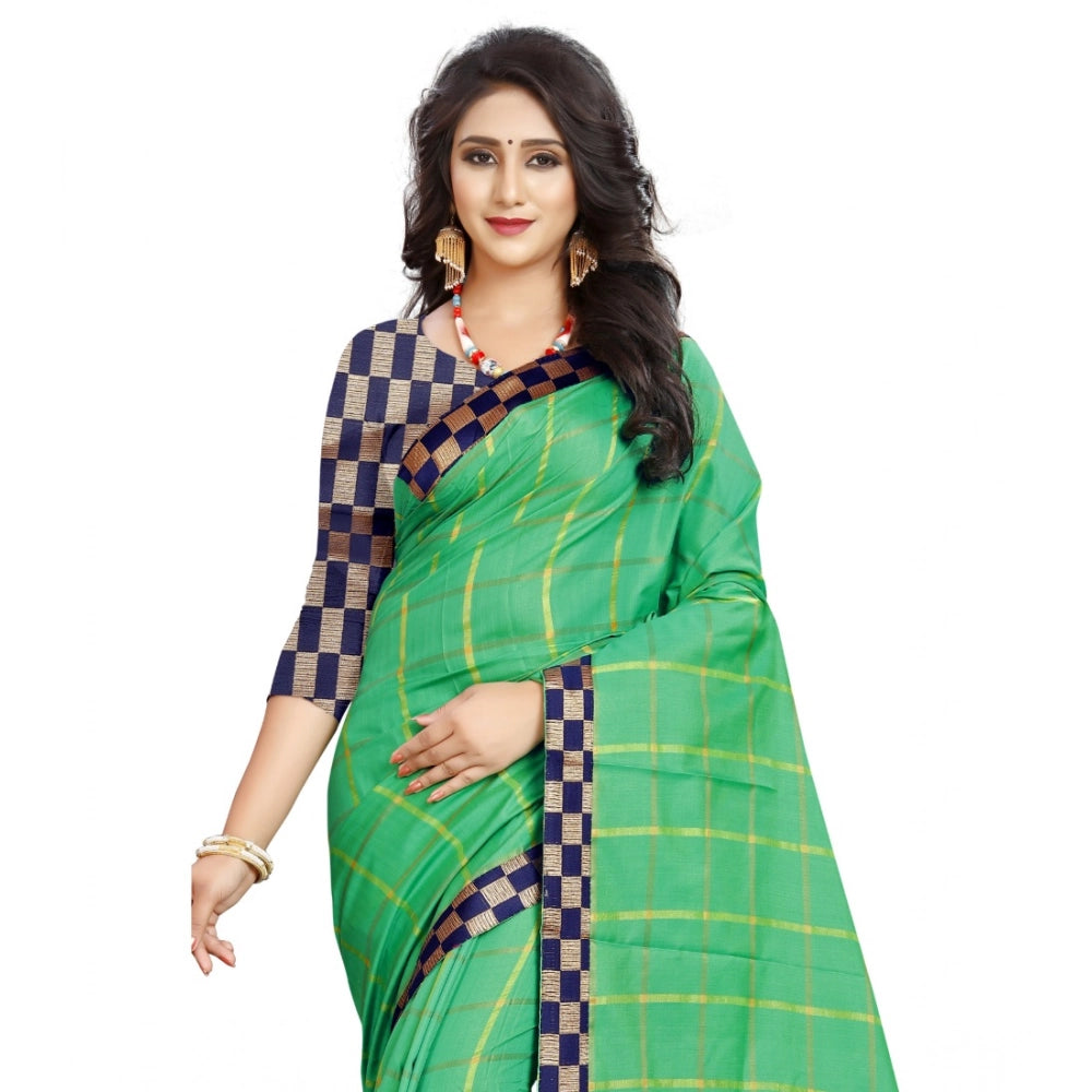 Women's Cotton Silk Checkered Saree — Green