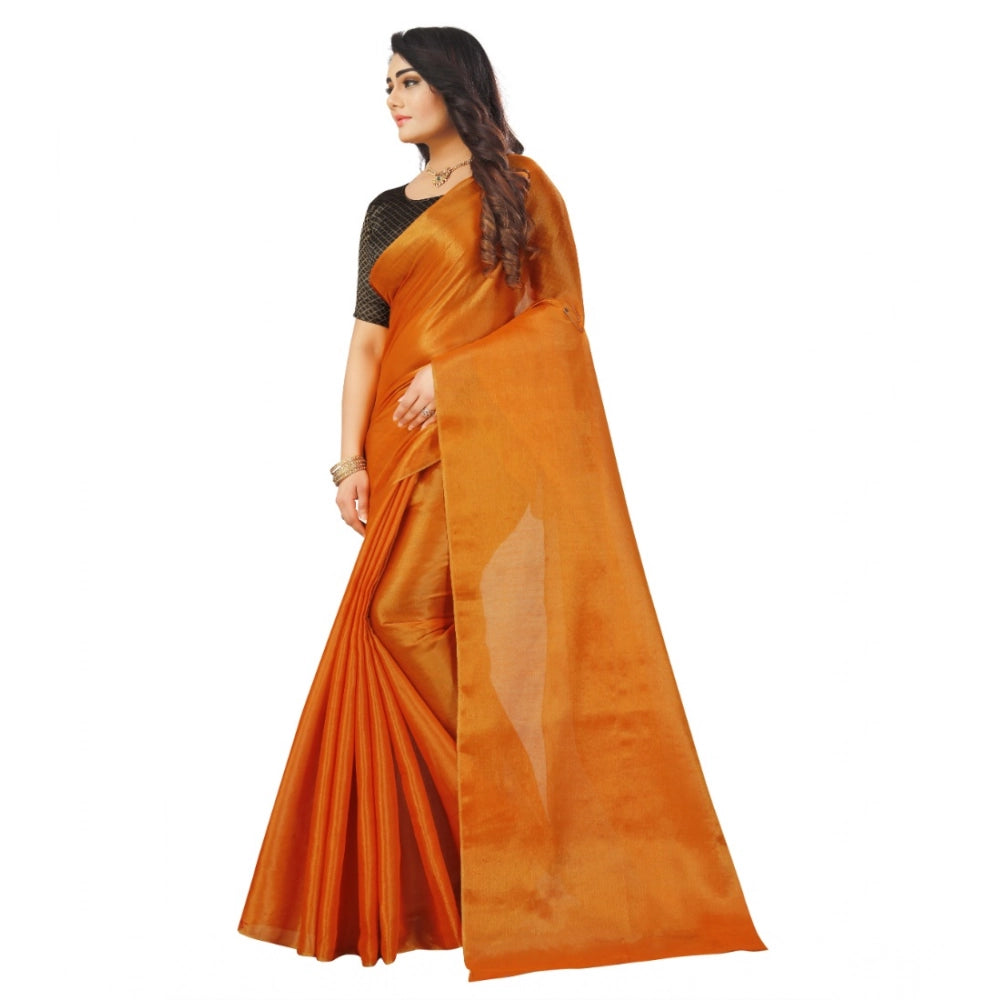 Women's Cotton Silk Self Design Saree — Orange