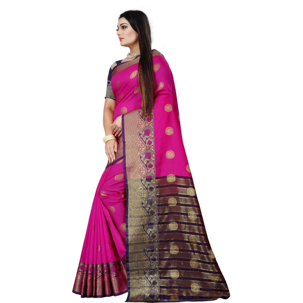 Women's Silk Blend Woven Saree — Blue-Pink · 1302