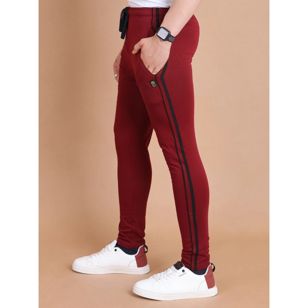 Men's Casual Cotton Striped Full Length Track Pant — Maroon