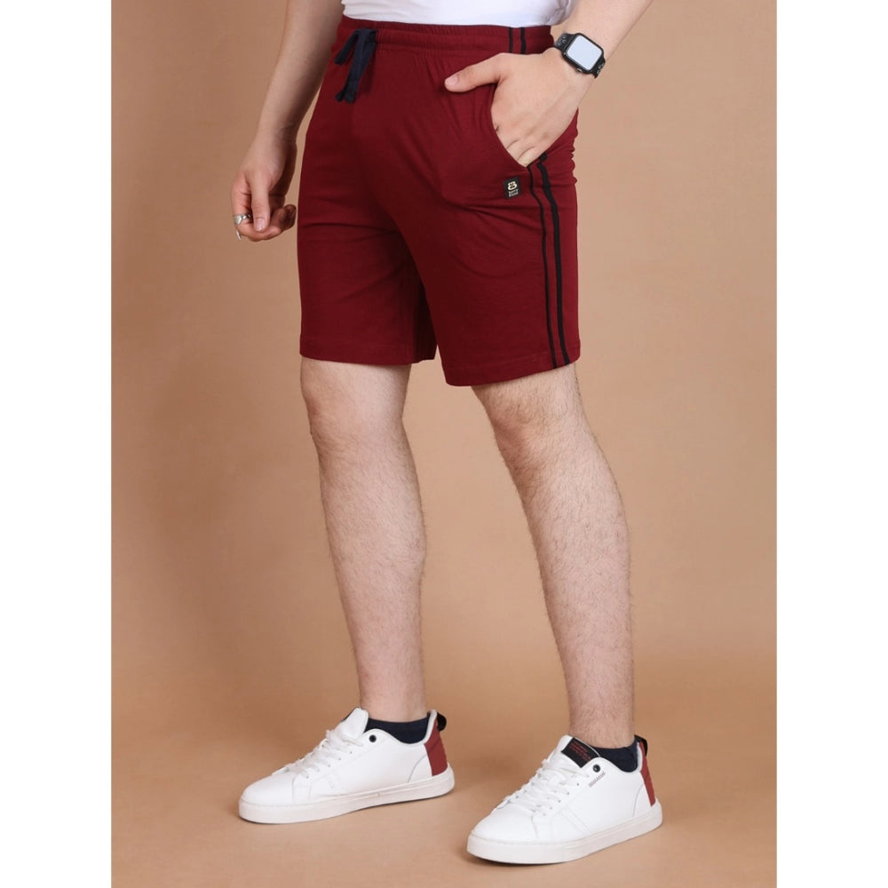 Men's Casual Cotton Striped Above Knee Shorts — Maroon