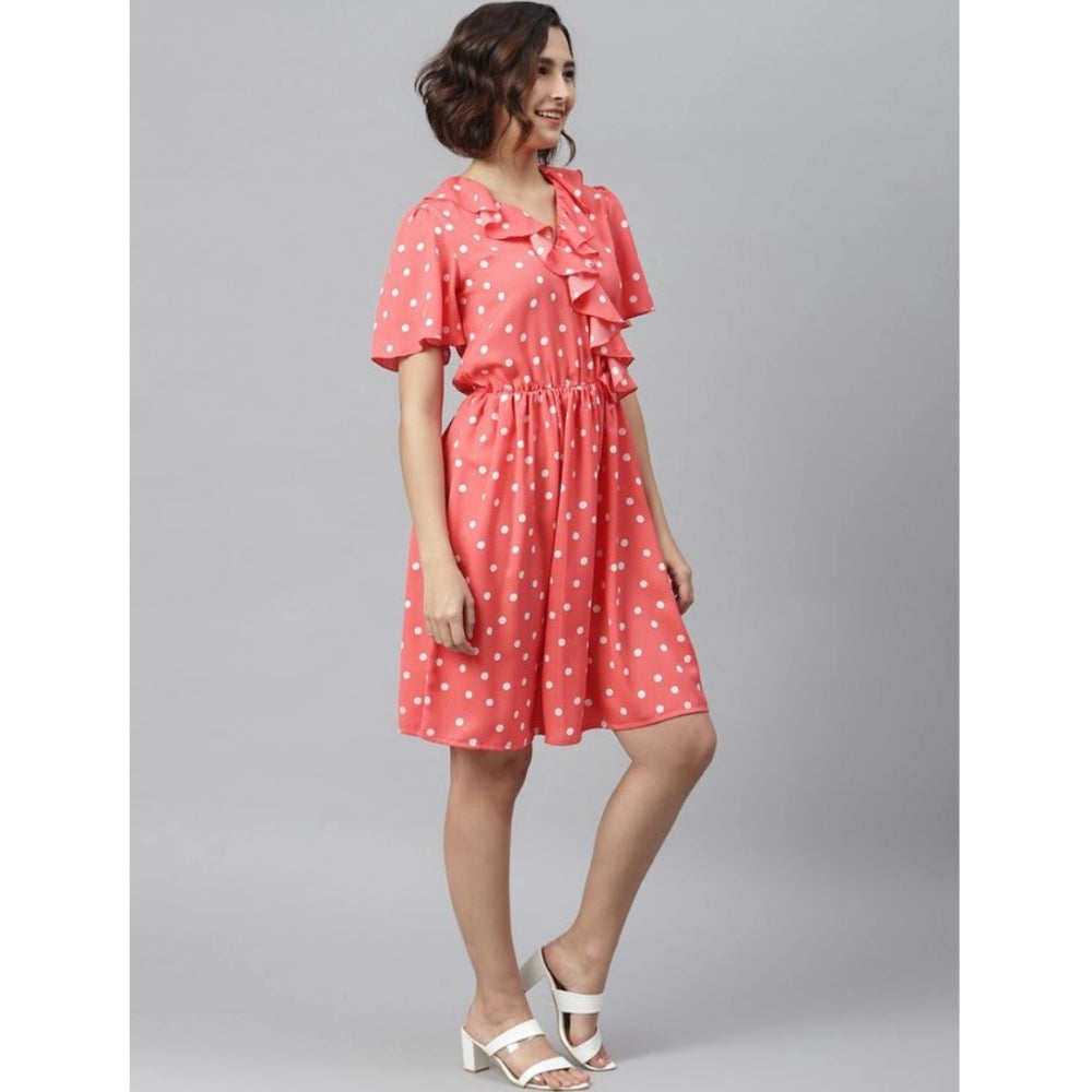 Women's Polka Flutter Above Knee Dress — Coral
