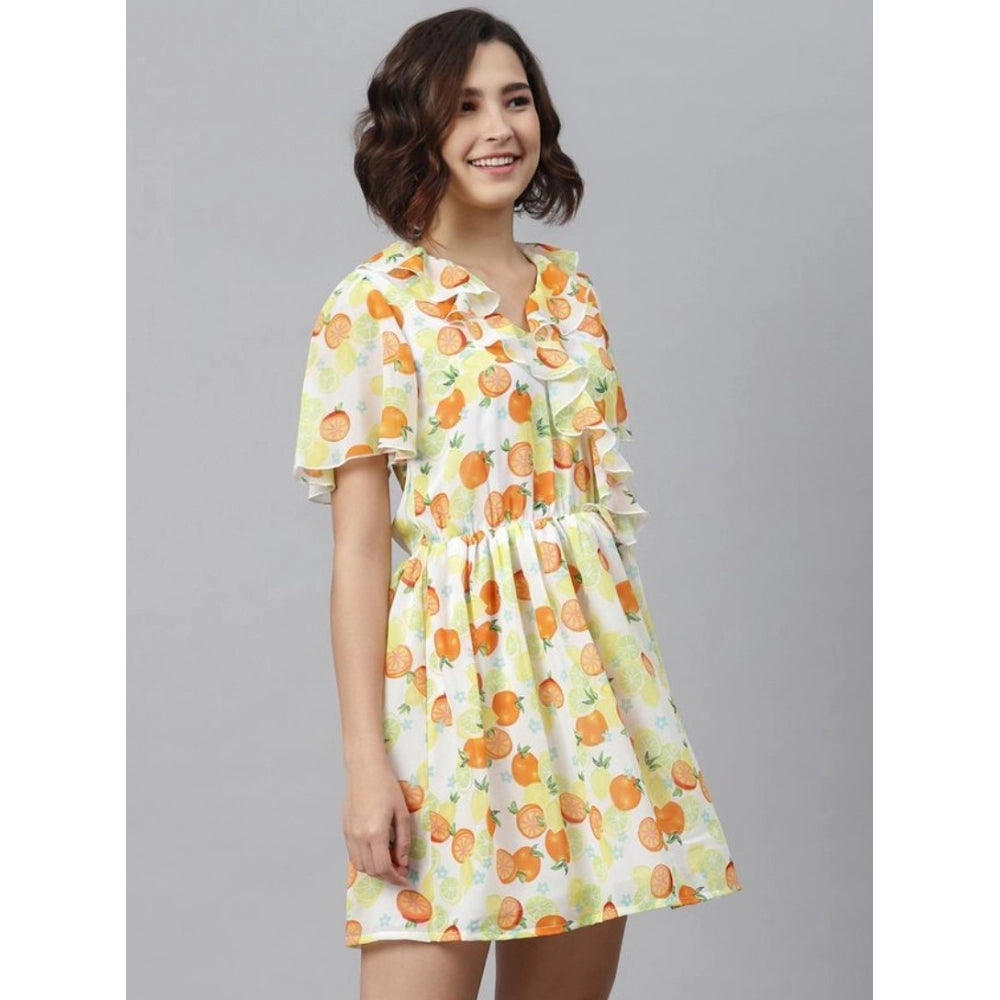 Women's Printed Flutter Above Knee Dress — Yellow - Orange