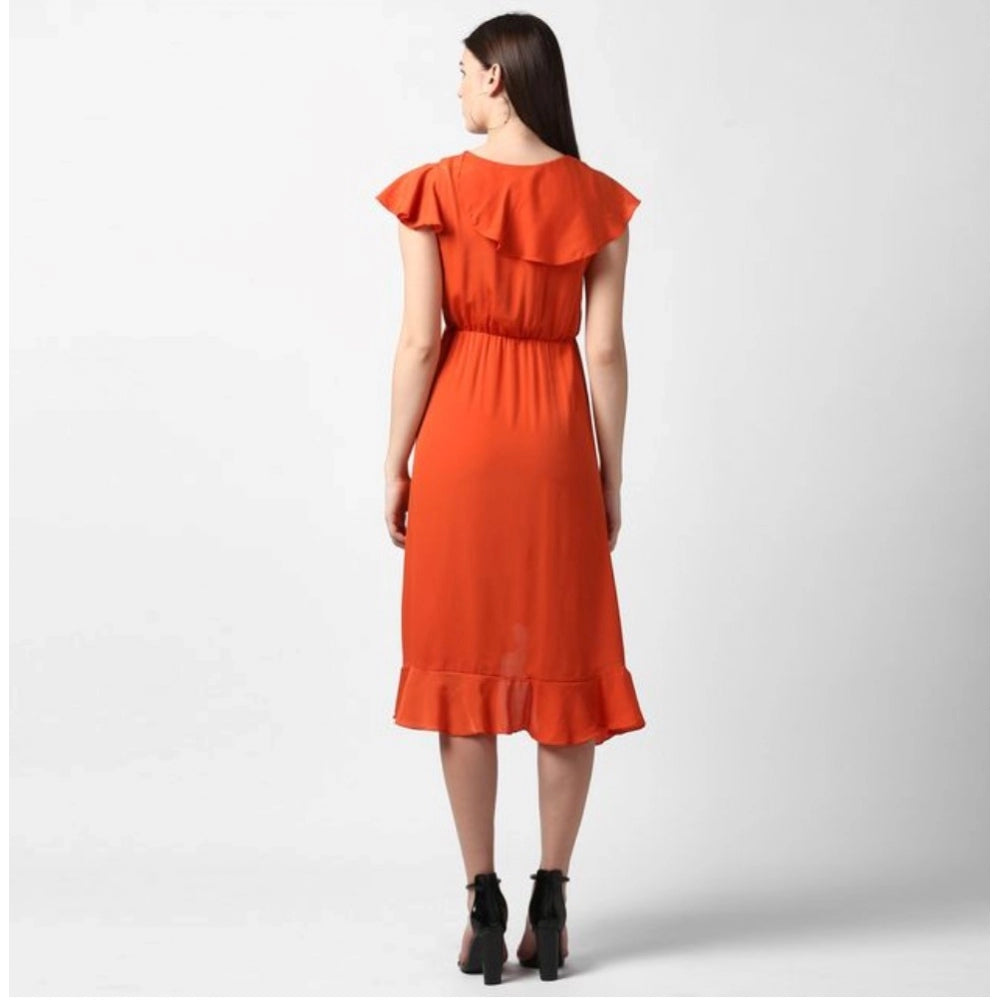 Women's Ruffled Cap Sleeve Knee-Length Dress — Orange