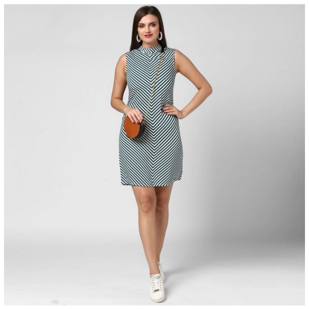 Women's Striped Sleeveless Above Knee Dress — Green