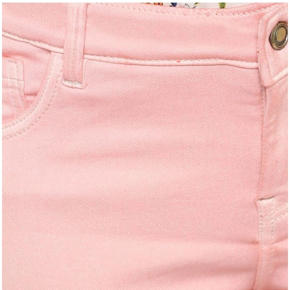 Women's Denim Solid Buttoned Jeans — Pink