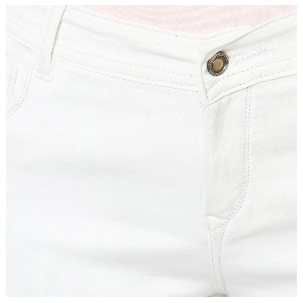Women's Denim Solid Buttoned Jeans — White