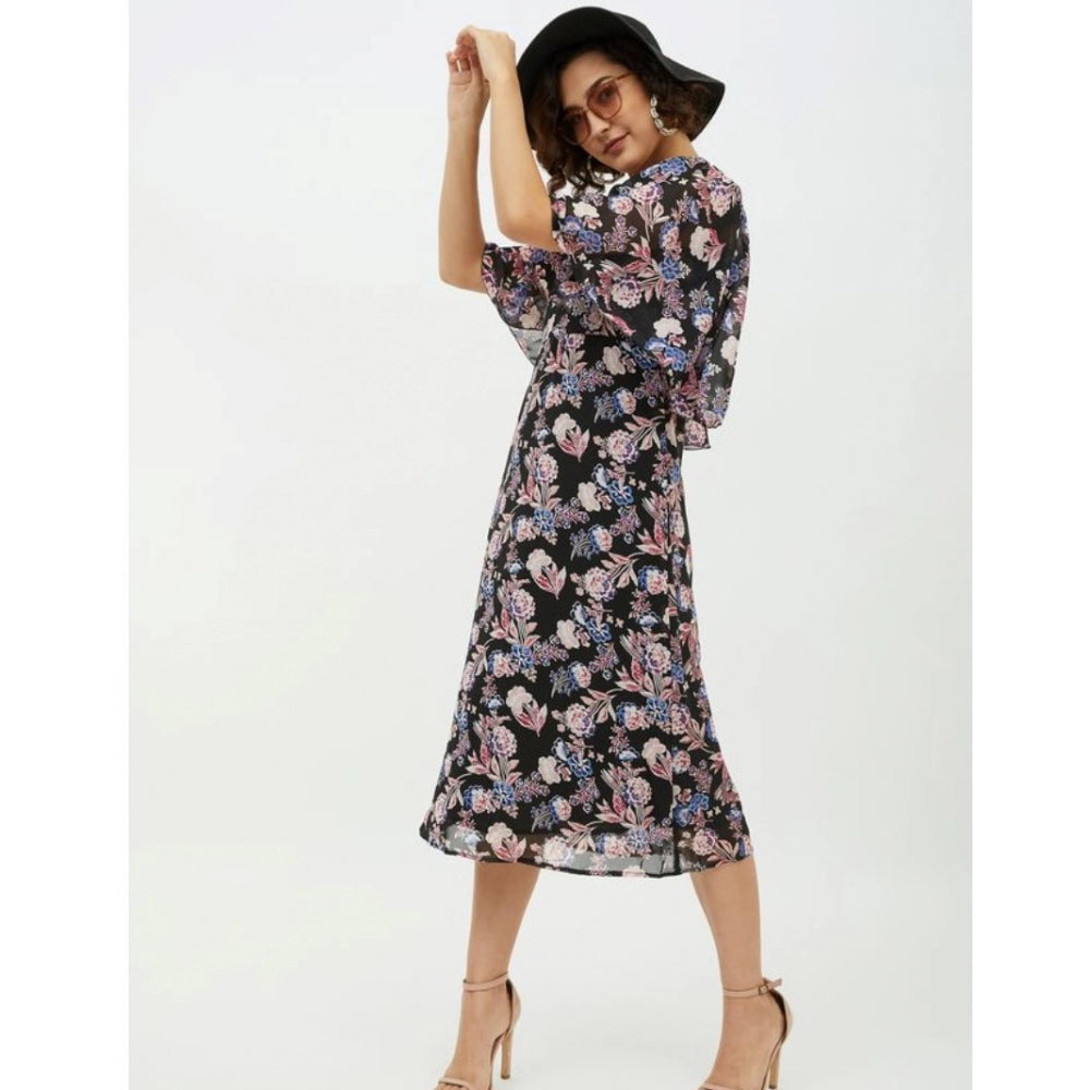 Women's Chain Print Cap Sleeve Calf-Length Dress