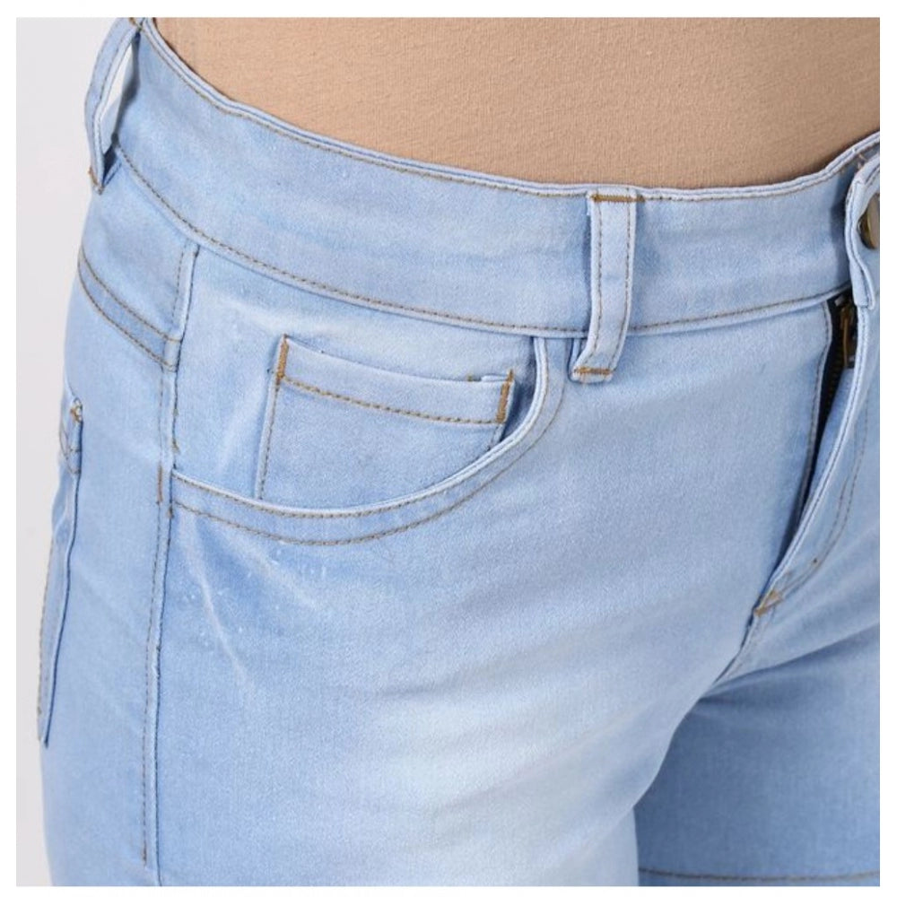 Women's Denim Solid Buttoned Shorts — Blue