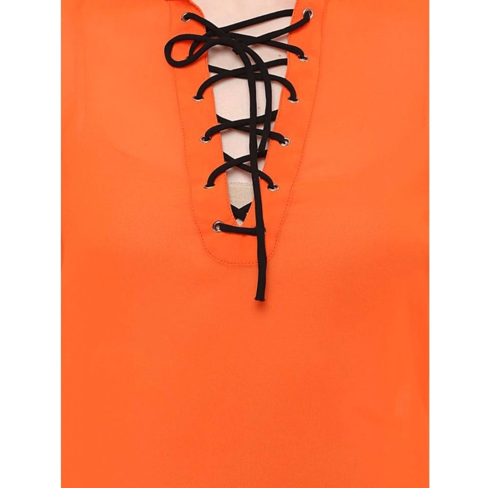 Women's Solid Long Sleeves Regular Top — Orange