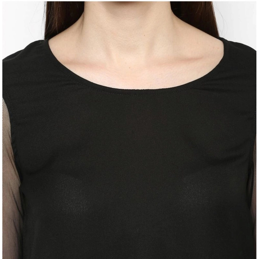 Women's Solid Tier Sleeve Top — Black
