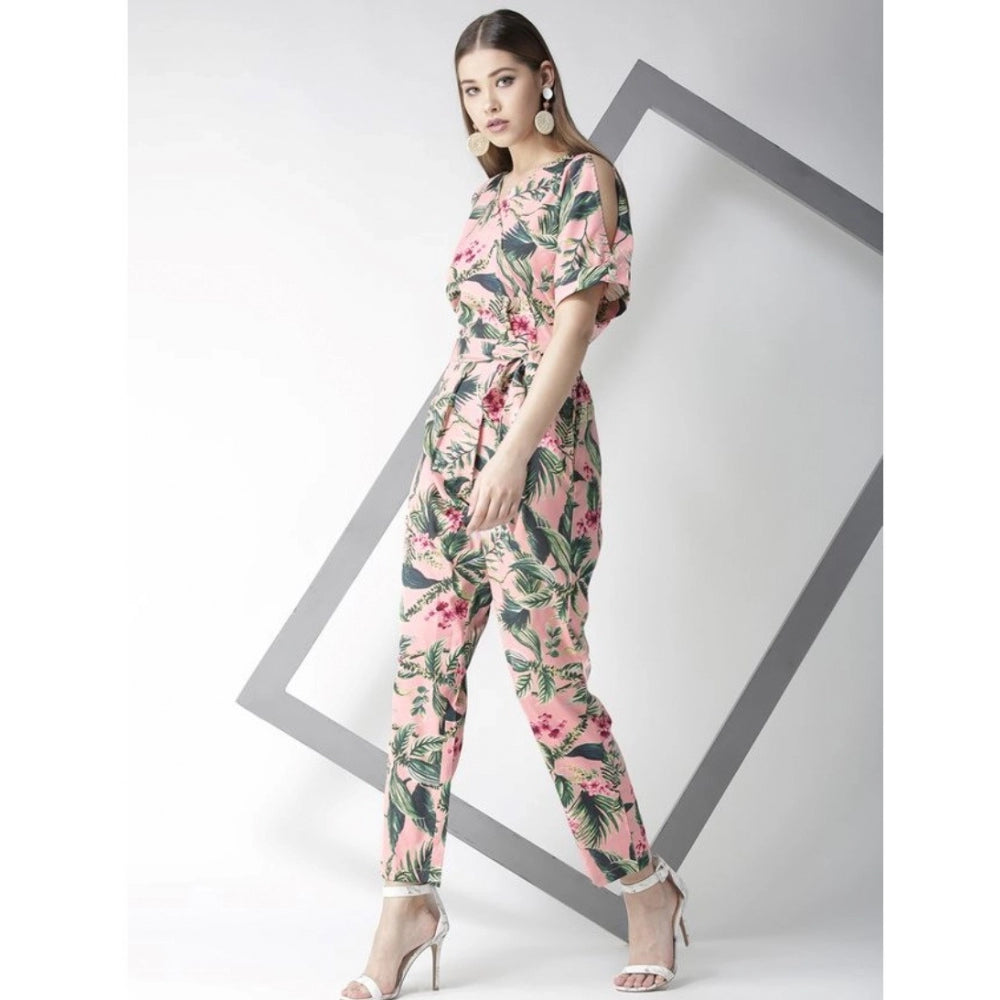 Women's Floral Half Sleeve Jumpsuit — Pink