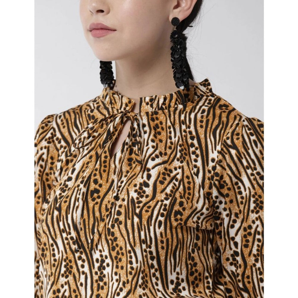 Women's Printed Bell Sleeve Top — Orange - Black