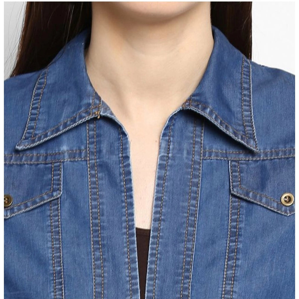 Women's Denim Solid 3-4th Sleeves Shrug — Blue · 51_L