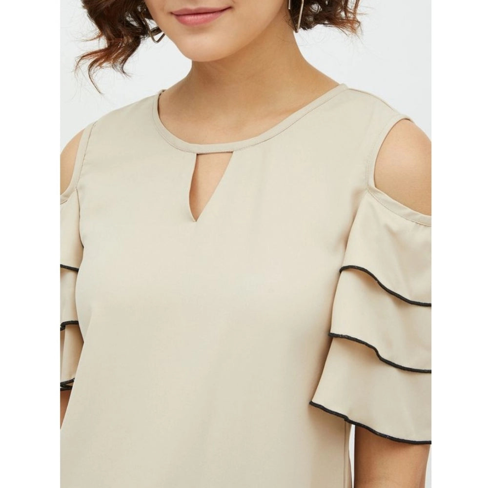 Women's Tiered Cold Shoulder Top — Beige