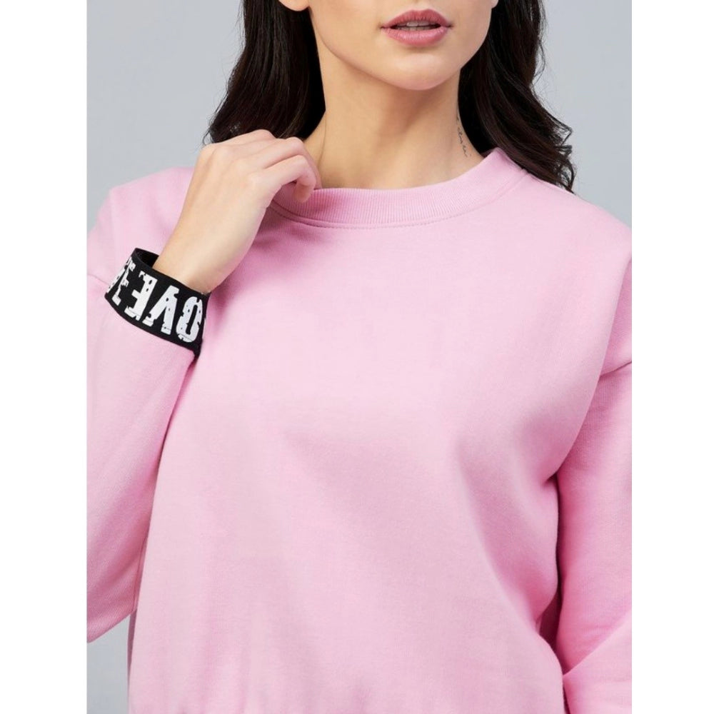 Women's Fleece Solid Long Sleeves Sweatshirt — Pink