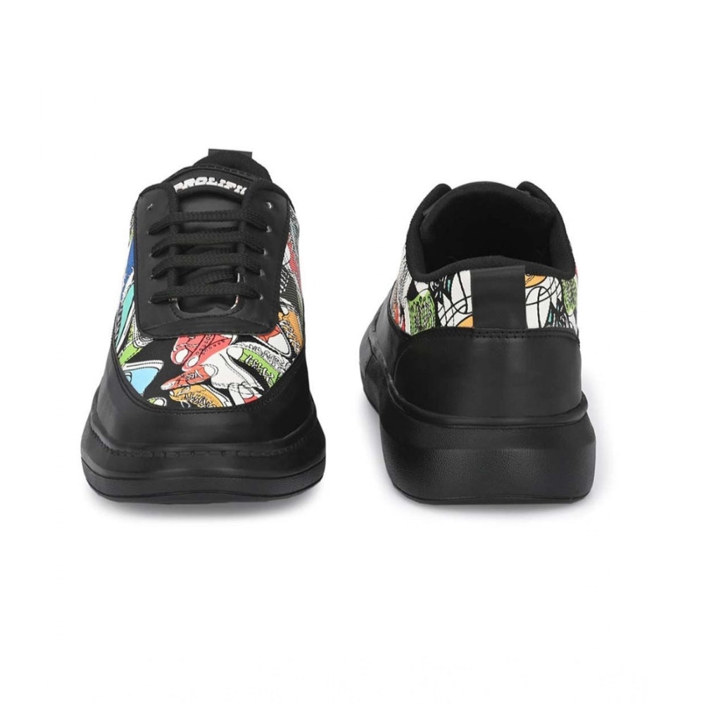 Men's Casual Synthetic Printed Lace-Up Shoes — Black
